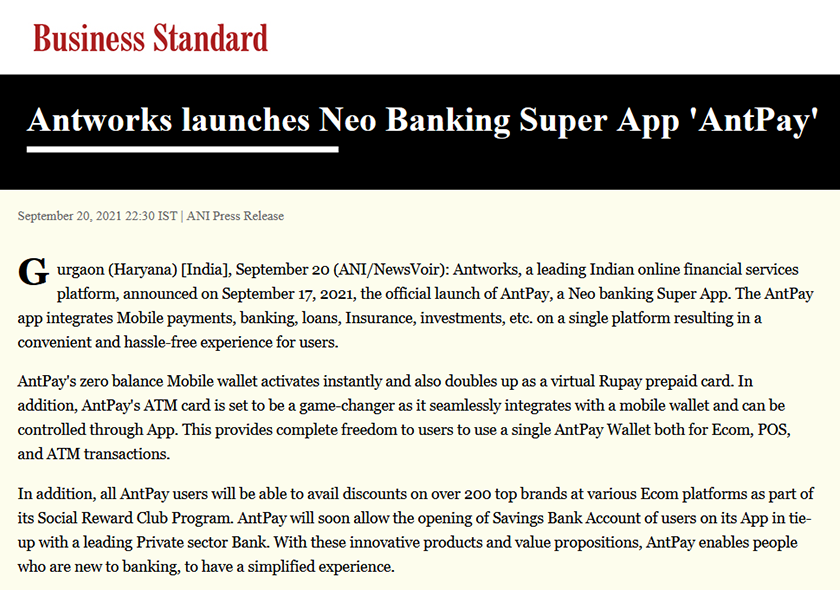 Antworks launches Neo Banking Super App AntPay